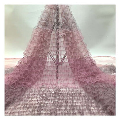 Ruffle Mesh Tulle Fabric DIY Lace Bridal Dress Gown Sewing Crafts Gradient Color