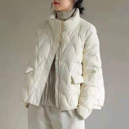 Womens Korean Fashion Duck Down Puffer Jacket Stand Collar Parka Winter Outwear
