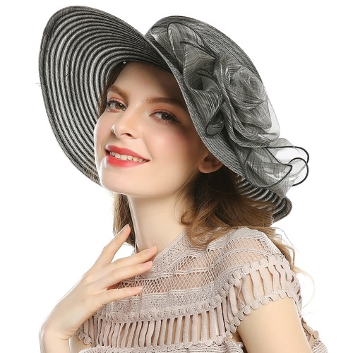 Yarn Hat Women Big Bow Feather Flower Sun Protect Hat Elegant Wedding Sea Beach