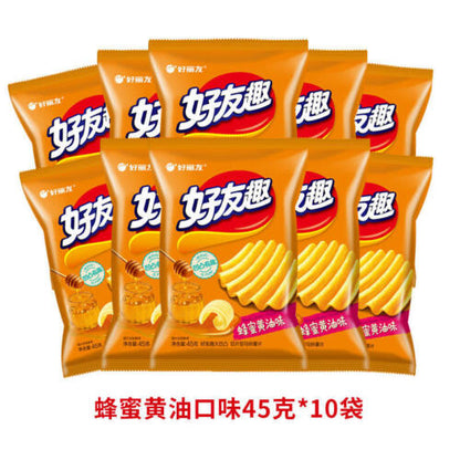 好丽友好友趣薯片45克*10袋 韩国泡菜土豆薯条膨化有趣零食 Hao Li you Hao you qu potato chips