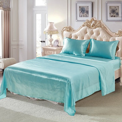 Comfortable Satin Silk Fitted Sheet Bed Flat Sheet Set Bedding Set Pillow Case