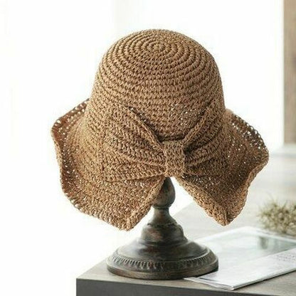 Bow Sun Hat Parent-child Wide Brim Floppy Beach Panama Straw Bucket Femme Shade
