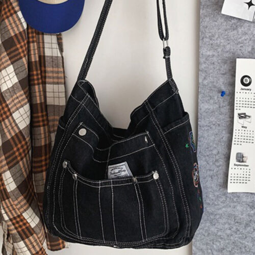 Women's Denim Adjustable Tote Bag Shoulder Crossbody Handbag Purse Jean Satchel