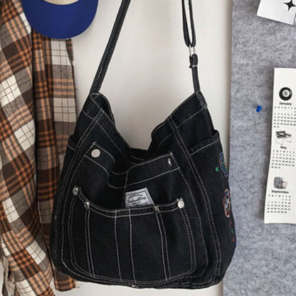 Women's Denim Adjustable Tote Bag Shoulder Crossbody Handbag Purse Jean Satchel