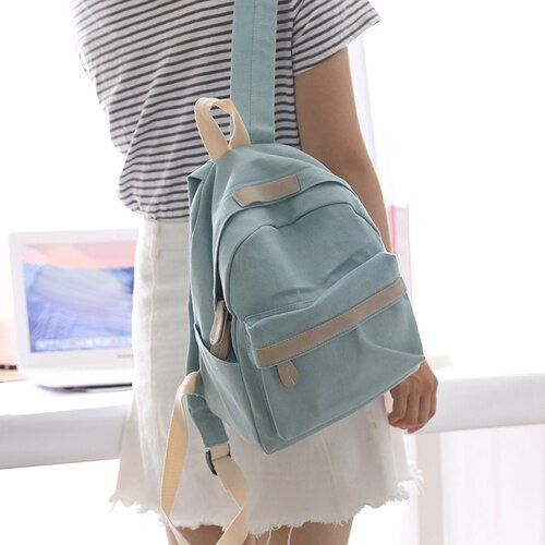 Small/Big Canvas Backpack Solid Color School Schoolbag Traveling Shoulder Bags