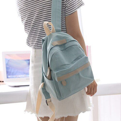 Small/Big Canvas Backpack Solid Color School Schoolbag Traveling Shoulder Bags