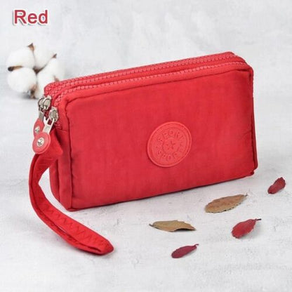 3 Zippers Purse Wallets Coin Cards Keys Money Bag Canvas Woman Handbags 15*9.5CM