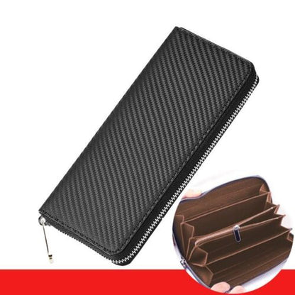 Wallet Carbon Fiber Microfiber Purse Cards Waterproof Non-Slip Long Zippered Bag