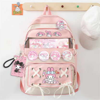 My Melody Kuromi Cinnamoroll Nylon Backpack Cartoon Student Schoolbag Travel Bag