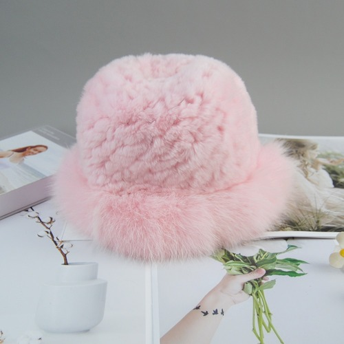New Style Women Winter Natural Fur Hats Knit Fur Cap Knitted Fluffy Rabbit Fur