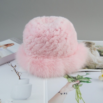 New Style Women Winter Natural Fur Hats Knit Fur Cap Knitted Fluffy Rabbit Fur