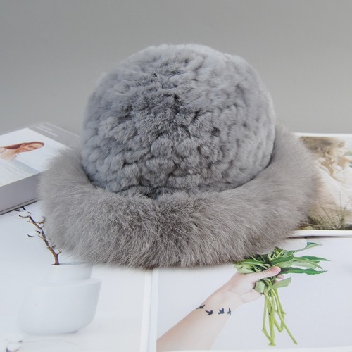 New Style Women Winter Natural Fur Hats Knit Fur Cap Knitted Fluffy Rabbit Fur