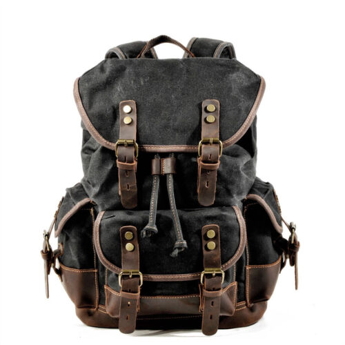Military Retro Waterproof Oil Wax Canvas Backpack Large Capacity Man's Rucksack