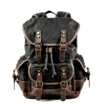 Military Retro Waterproof Oil Wax Canvas Backpack Large Capacity Man's Rucksack