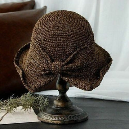 Bow Sun Hat Parent-child Wide Brim Floppy Beach Panama Straw Bucket Femme Shade