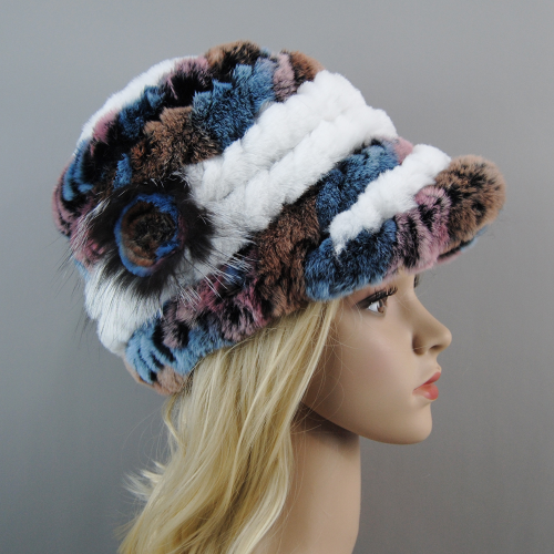 Women Winter Rabbit Fur Caps Warm Real Rabbit Fur Hats Natural Soft Knitted Hat