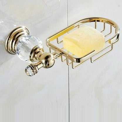 Luxury Crystal Bathroom Accessories Gold Polished Brass Wall Bath Hardware Sets