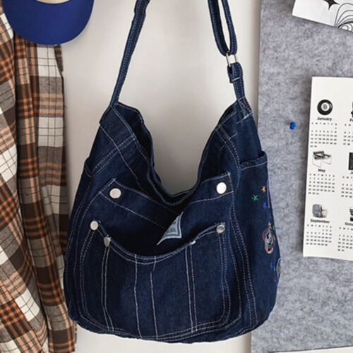 Women's Denim Adjustable Tote Bag Shoulder Crossbody Handbag Purse Jean Satchel