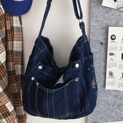 Women's Denim Adjustable Tote Bag Shoulder Crossbody Handbag Purse Jean Satchel