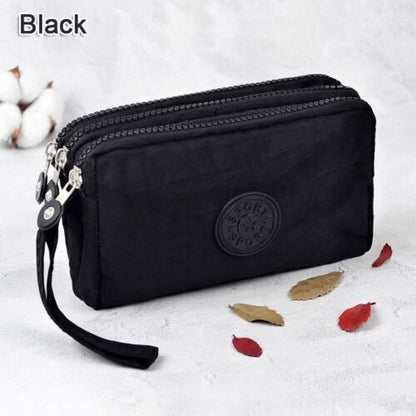3 Zippers Purse Wallets Coin Cards Keys Money Bag Canvas Woman Handbags 15*9.5CM