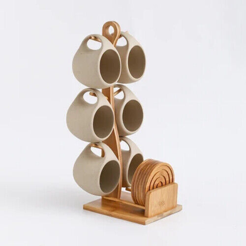 Ceramic Coffee Cup Household Mug Hanging Water Cup Set Kitchen Tea Set Bamboo