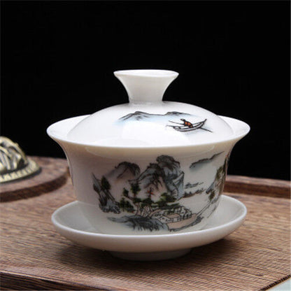 porcelain tureen Chinese kungfu gaiwan tea brewer bowl lid cup saucer 100ml new