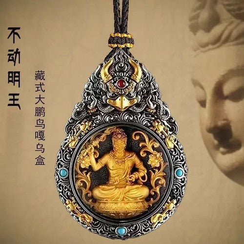 Tibetan Chinese Retro Handcarved Buddha Statue Pendant Amulet Necklace Jewelry