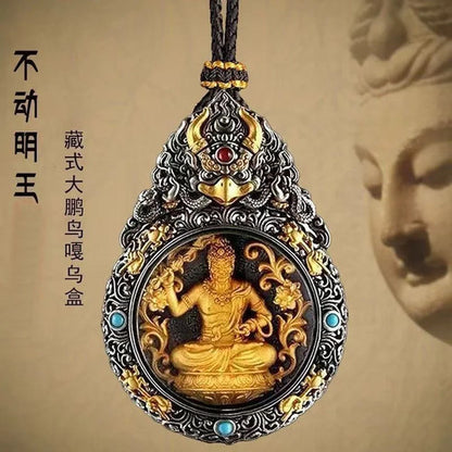 Tibetan Chinese Retro Handcarved Buddha Statue Pendant Amulet Necklace Jewelry