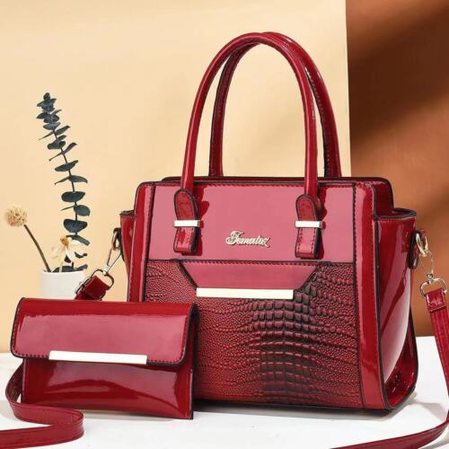 2 in1 Women Handbag PU Leather Messenger Shoulder Tote Purse Crossbody Bag Set