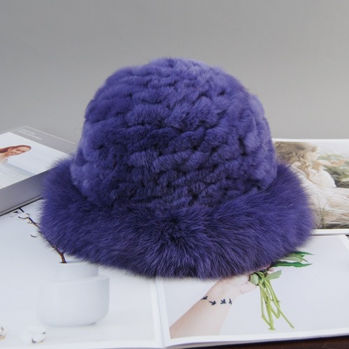 New Style Women Winter Natural Fur Hats Knit Fur Cap Knitted Fluffy Rabbit Fur
