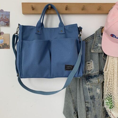 Shopping Bag Handbag Cotton Canvas Shoulder Tote Messenger Bag 32*12*27 Cm Purse