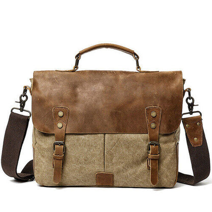 Retro Bag Canvas Leather Shoulder Messenger Portable Document Bag Knight Bag