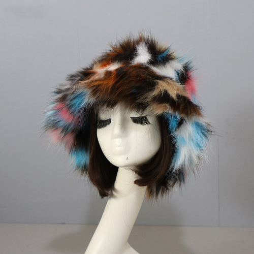 Warm Faux Fur Bucket Hats Women Outdoor Caps Fleece Cap Fluffy Ski Vacation Hat