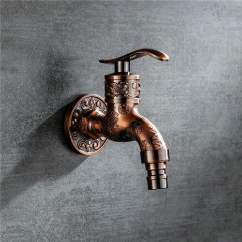 Bibcock Faucet Carved Wall Mount Zinc Alloy Antique Garden Wash Basin Decorative