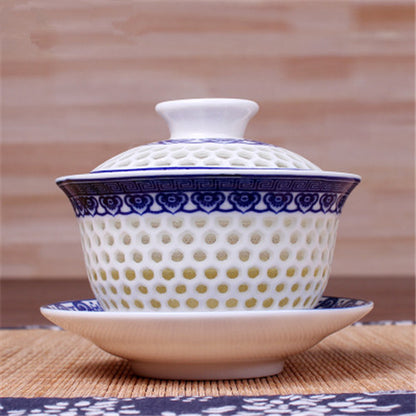 Gaiwan For Puer Tea Brew Service Porcelain Tureen Floral Ceramic Tea Bowl Cups