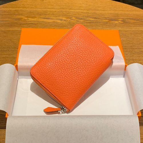 Genuine Leather Coin Bag Zipper Multi Card Pocket Wallets Purses Cotton Orange