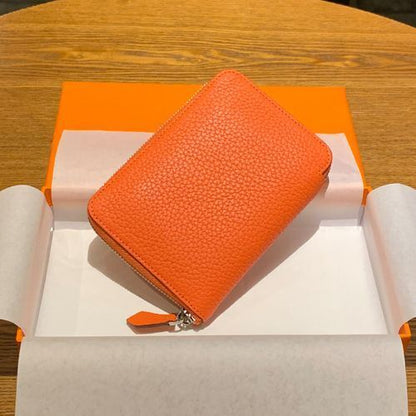 Genuine Leather Coin Bag Zipper Multi Card Pocket Wallets Purses Cotton Orange