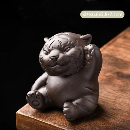 Purple Clay Tea Pet Handmade Sculpture Decor Tiger Statue Ornaments Tea Figurine