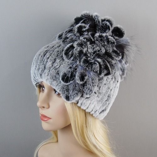 New Women Fur Hat Winter Handmade Rabbit Fur Cap Fur Headwear Warm Beanies Cap