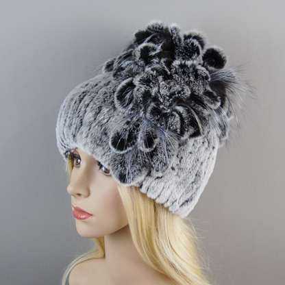 New Women Fur Hat Winter Handmade Rabbit Fur Cap Fur Headwear Warm Beanies Cap