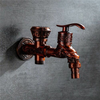Bibcock Faucet Carved Wall Mount Zinc Alloy Antique Garden Wash Basin Decorative