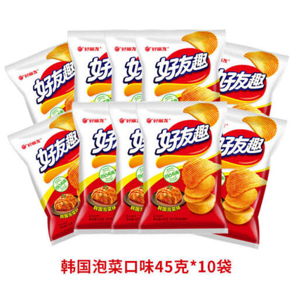 好丽友好友趣薯片45克*10袋 韩国泡菜土豆薯条膨化有趣零食 Hao Li you Hao you qu potato chips