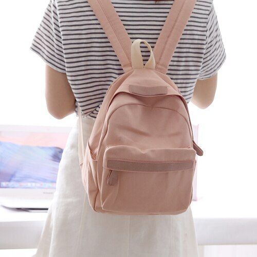 Small/Big Canvas Backpack Solid Color School Schoolbag Traveling Shoulder Bags