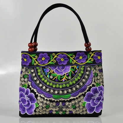 Women Shoulder Bags Embroidery Ethnic Flower Bohemia Retro Canvas Large Handbag