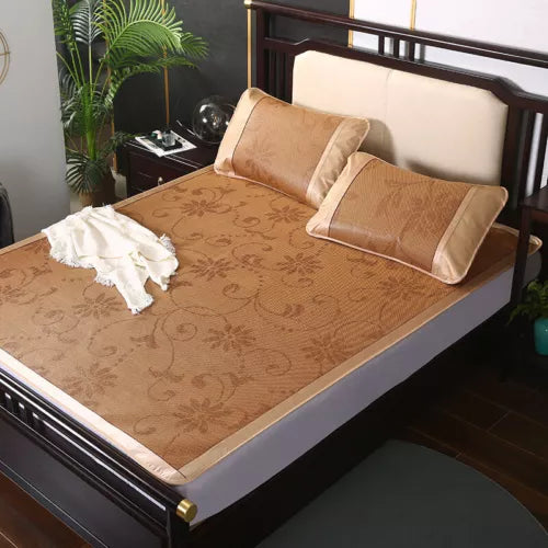 Summer Sleeping Rattan Bed Mat Foldable Nature Bamboo Cool Bed Mat +Pillowcase