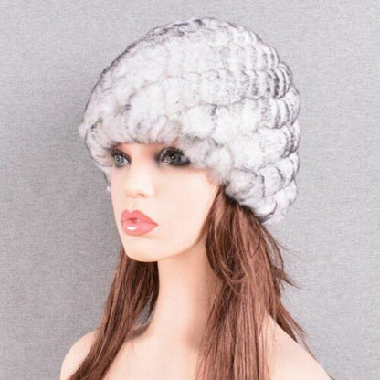 Fur Hats Rabbit Winter Womens Russian Real Knitted Cap Warm Beanie Fashion Solid