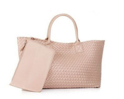 Candy Color Woven Tote Bag Fashion One Shoulder Bag Large Handbag Shopping Bags
