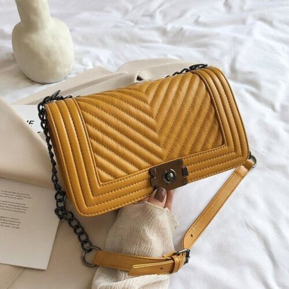 Chain Shoulder Bag V-Line Leather Crossbody Bags Lock Messenger Handbag 9 Colors