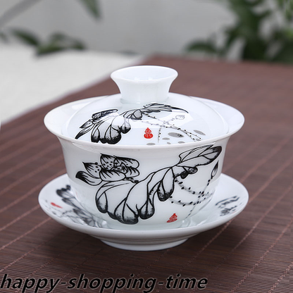 200ml Chinese porcelain gaiwan under glaze print China tureen tea bowl & sau