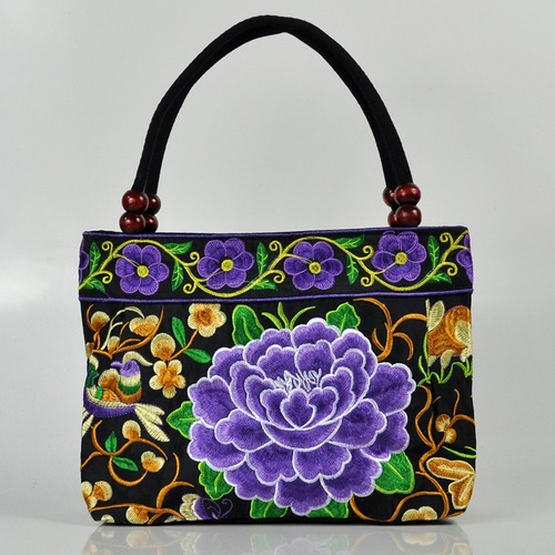 Women Shoulder Bags Embroidery Ethnic Flower Bohemia Retro Canvas Large Handbag
